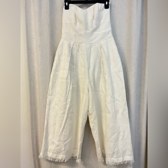 Greylin Strapless Linen Cream Jumpsuit - Picture 2 of 8